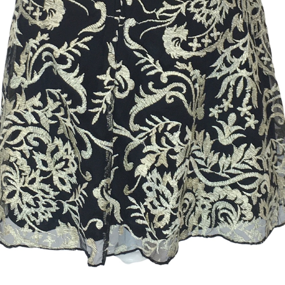 Windsor Halter Black Gold Embroider Open Back Fit n Flare Mini Dress sizE 3 - Picture 10 of 12
